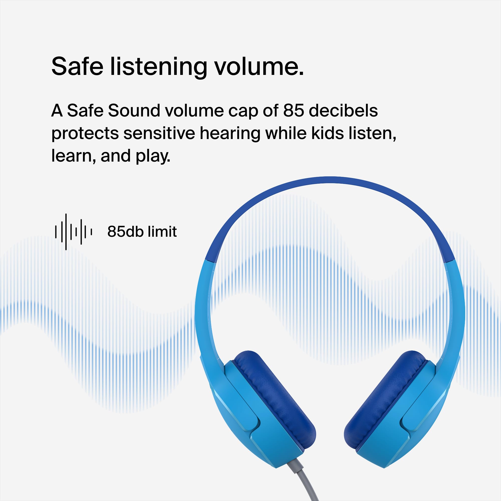 Belkin SoundForm Mini przewodowe słuchawki nauszne dla dzieci, słuchawki dla dzieci z mikrofonem liniowym do nauki zdalnej, szkoły, podróży, grania, do urządzeń zgodnych z gniazdem 3,5 mm niebieskie