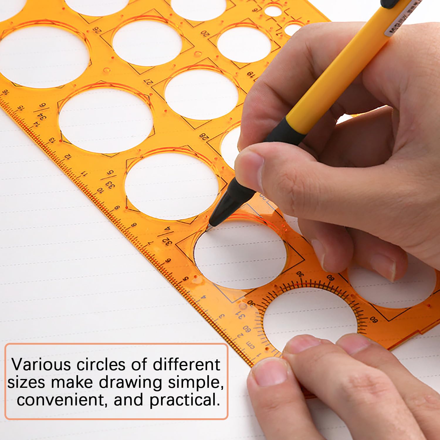 2 Piezas Plantillas Para Dibujar,Plantilla Circulos,Reglas Dibujo Tecnico,Plantilla Elipses Isometricas,para Medir Reglas Círculo Geométrico Plantillas de Dibujo(Naranja Transparente)