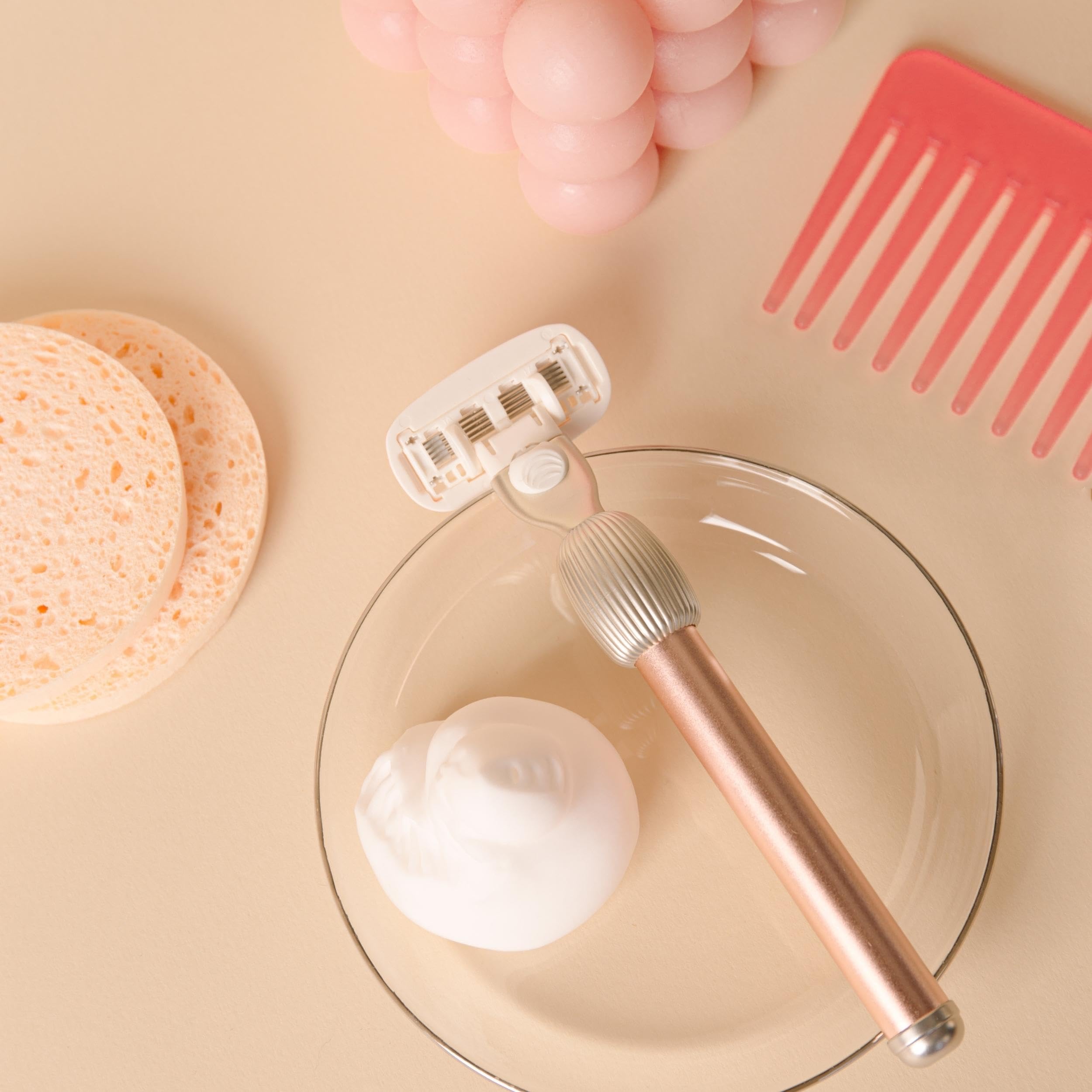 Fler The Razor Starter Set - Maquinilla de Afeitar para Mujer con Cabezales Intercambiables, con Soporte y 2 Cuchillas de Repuesto, Maquinillas unisex, Cuchilla con Aloe Vera, Vitamina E (Rosa)