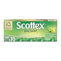 Scottex Balsam Fazzoletti, Con Balsamo protettivo, Dermatologicamente testati, 10 Pz, Confezione da 10 Pacchetti di Fazzoletti di carta
