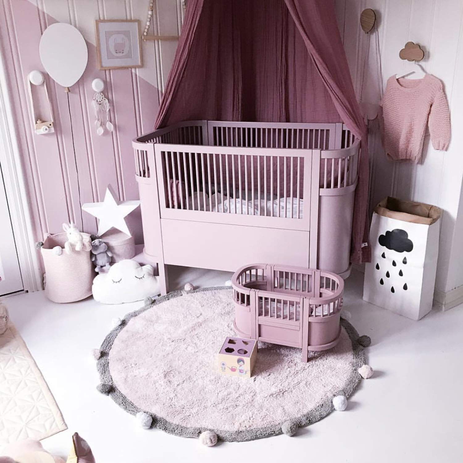 Alfombra De Algodón Suave Y Esponjosa, Tapete Redondo para Niños con Decoración De Bolas, Tapete Antideslizante Multiusos, 120 Cm Pink