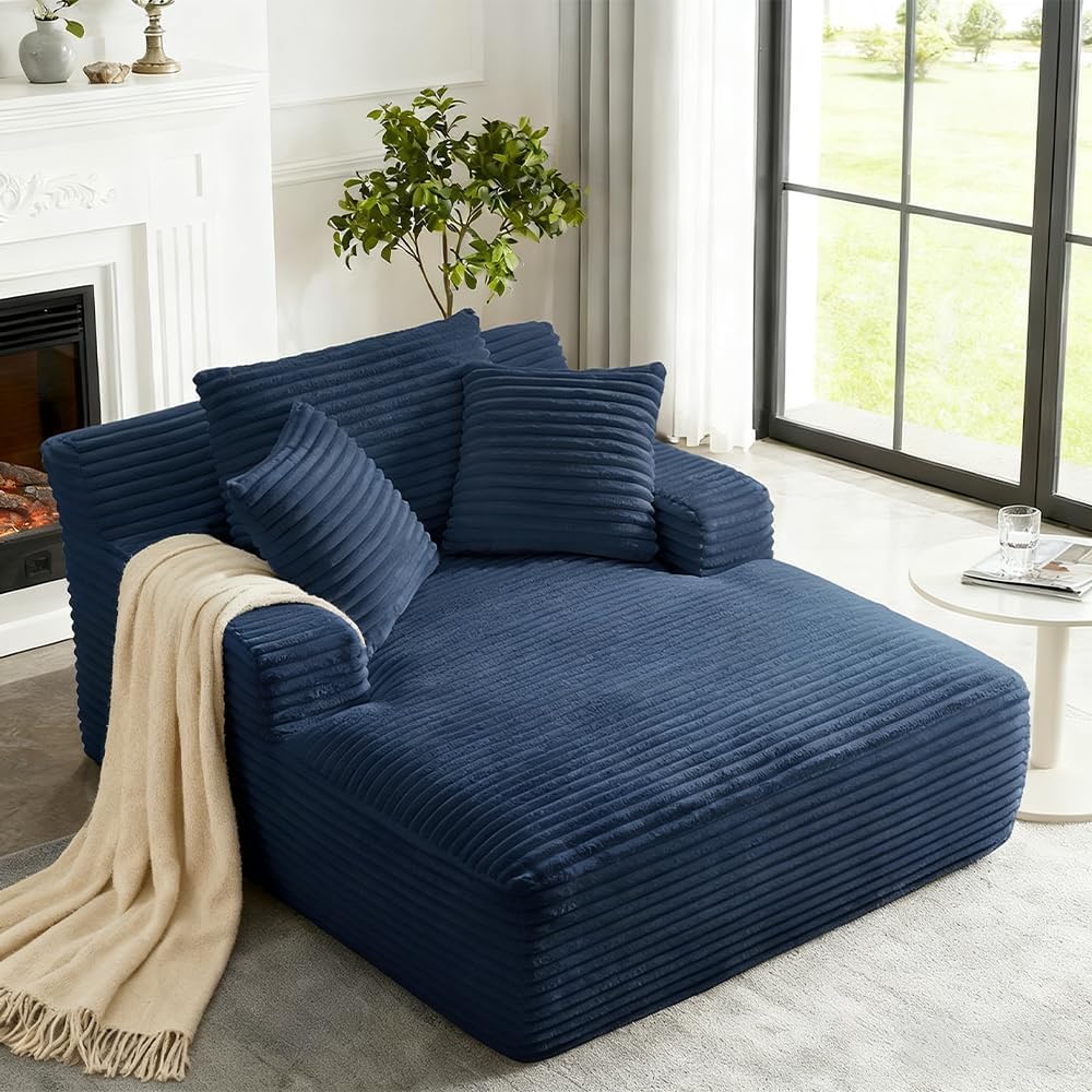 50" W Oversized Boneless Chaise Lounge Sofa Chair Indoor, Corduroy Plush Reading Cloud Couch, No Assembly Single Floor Sleeper Chair Bed for Living Room Apartment Office Small Spaces