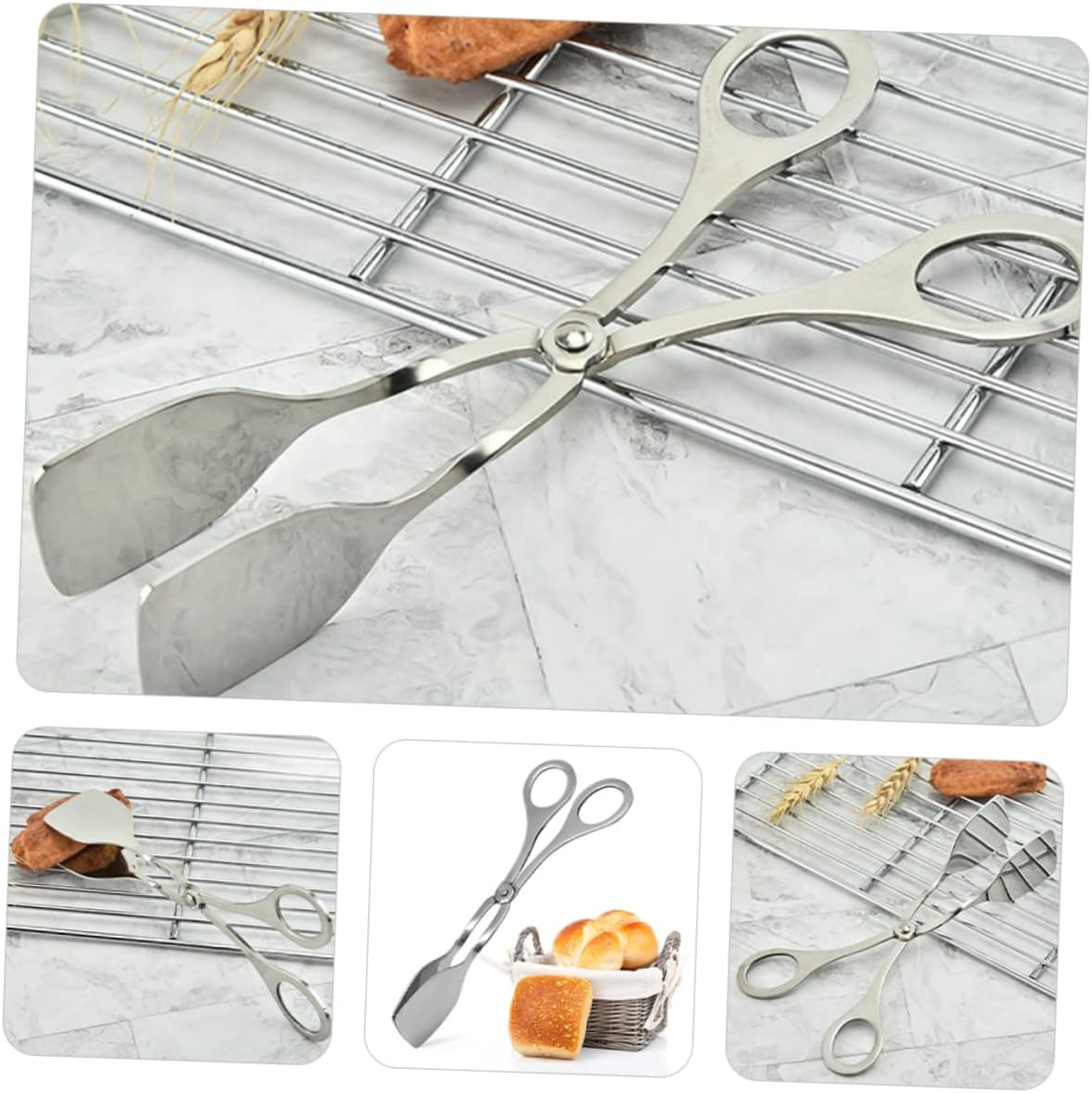 BESPORTBLE 10pcs Stainless Steel Tongs Ergonomic Food Serving and Grilling Tongs for Bbq Steak Frying and Appetizers and Easy to Clean Kitchen Utensils