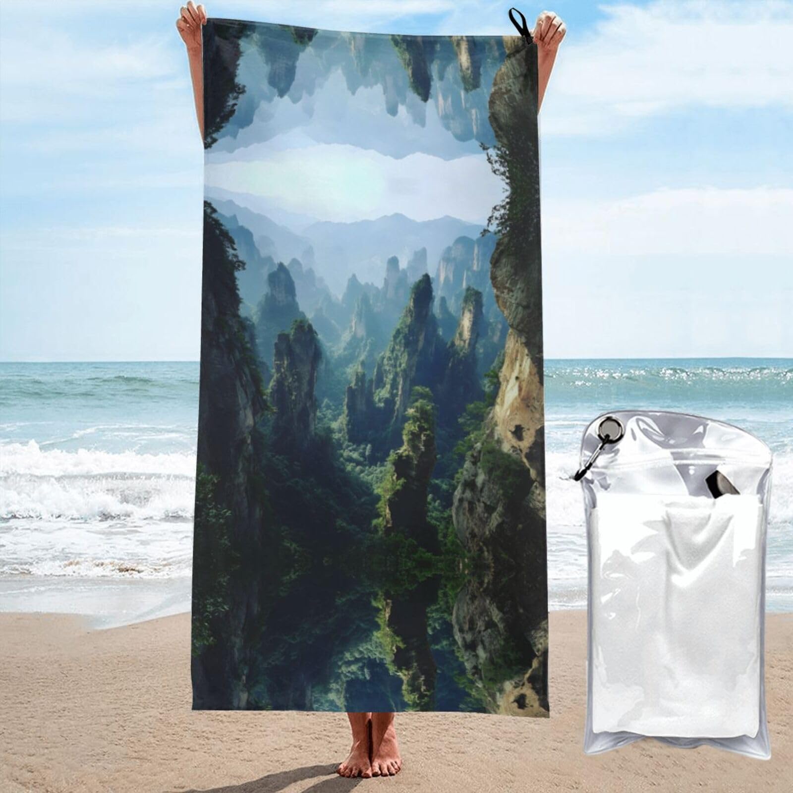 ESNAIUVCD Mountain Print Beach Towel, Microfibre Sauna Towel, Quick-Drying Fitness Towel, Lightweight And Thin Portable Sauna Towel