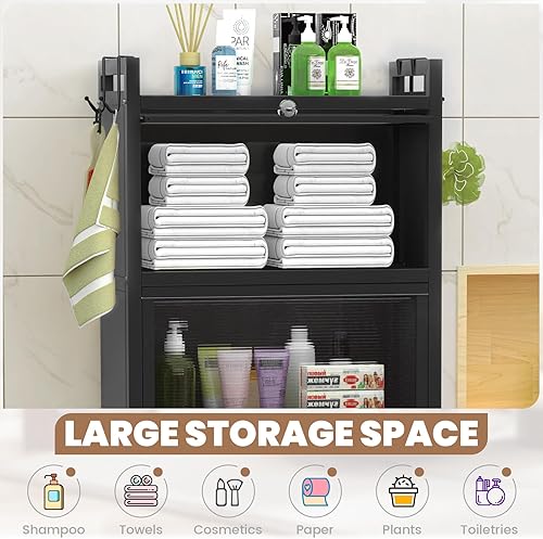 Miniatura 4 de ZZL Armario de almacenamiento sobre el inodoro, 3 niveles, organizador de inodoro de baño, impermeable, diseño de puerta de gabinete, ahorro de