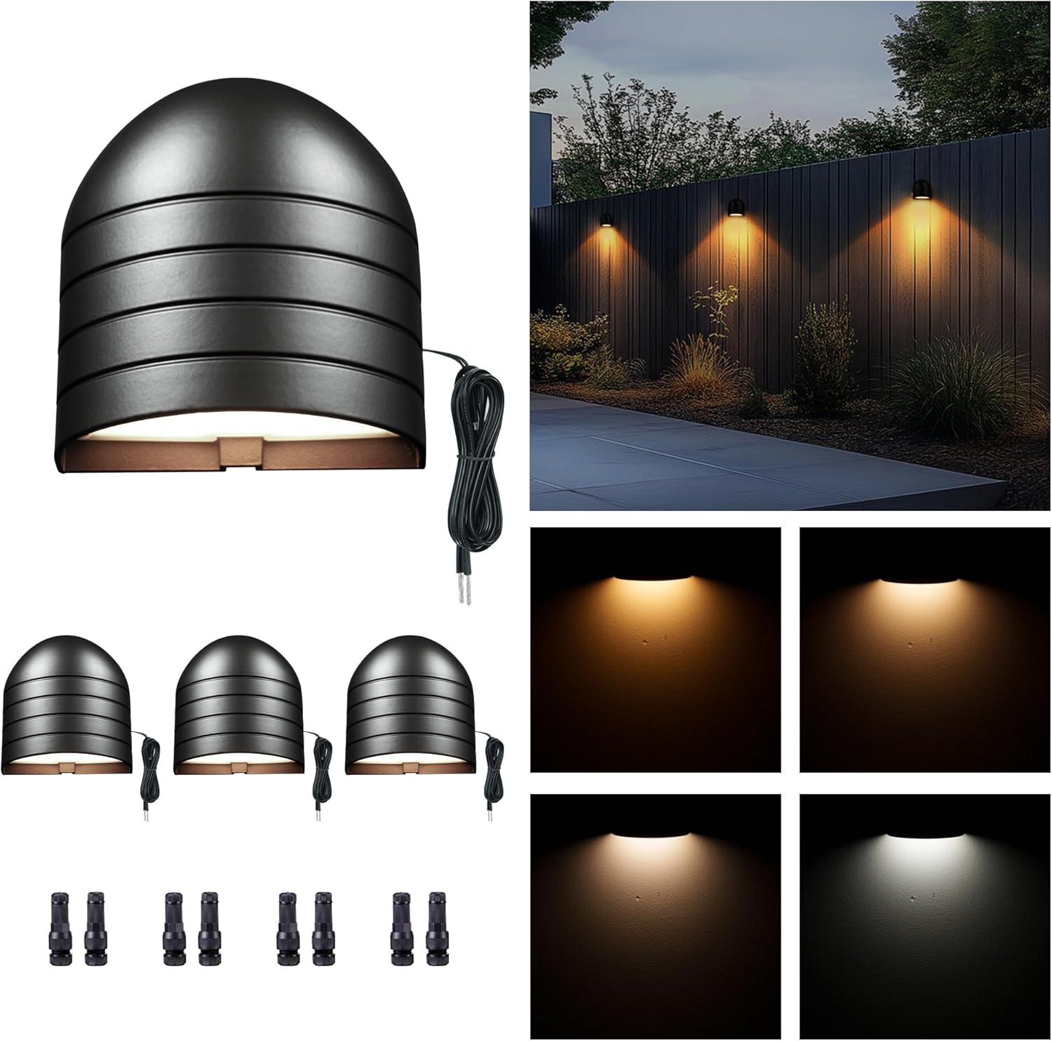 Low Voltage Landscape Deck Lights - 12V Step Lights LED Outdoor, Warm White & Daylight White Adjustable, IP65 Waterproof Hardwired Black Aluminum for Yard Wall Fence Railing 4 Pack