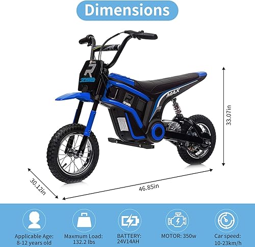 Miniatura 7 de Isobene Motocicleta eléctrica de 24 V para niños, motocicleta todoterreno para niños, de 8 a 12 años, velocidades de hasta 14.29 MPH, batería de