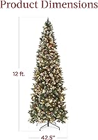 Vista 7 de Best Choice Products Árbol de Navidad de Lápiz Preiluminado de 12 pies, Decoración de Árbol Navideño Delgado Parcialmente Nevado y Escarchado, Árbol
