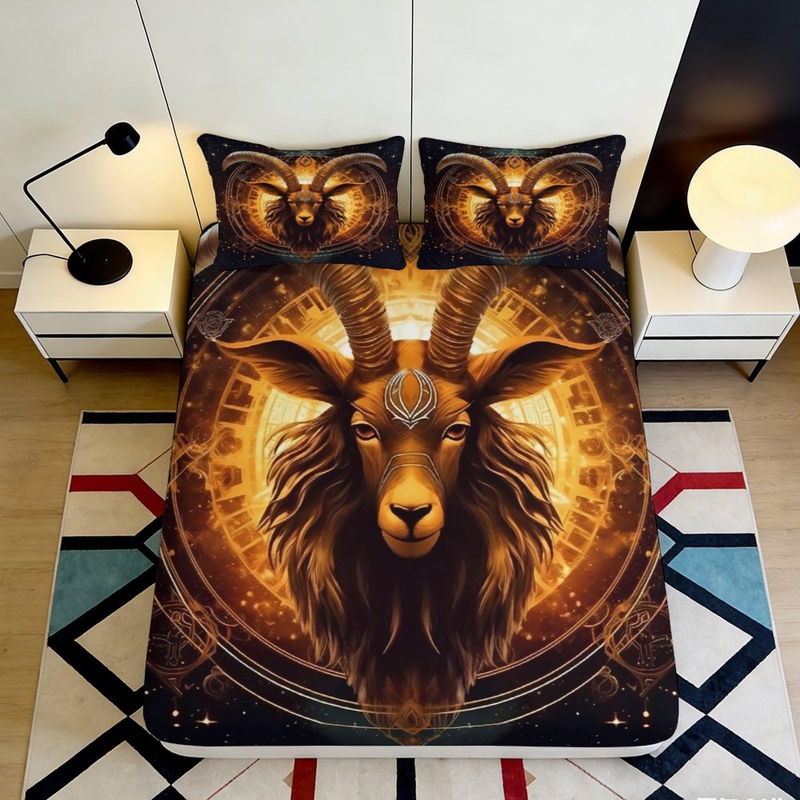 3D Printed Zodiac Aries Fitted Sheet Microfiber Soft Breathable Cosmic Mandala Mattress Cover for Bedroom Decor 90x200x25cm