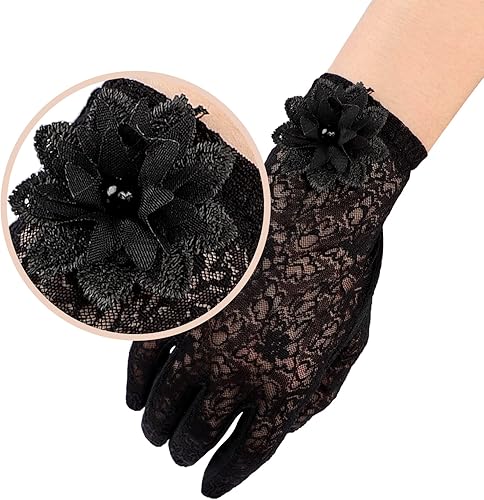 Miniatura 6 de Guantes de ciclismo de malla transpirable de verano para mujer, guantes elegantes de encaje para pantalla táctil, protección solar anti-UV, guantes