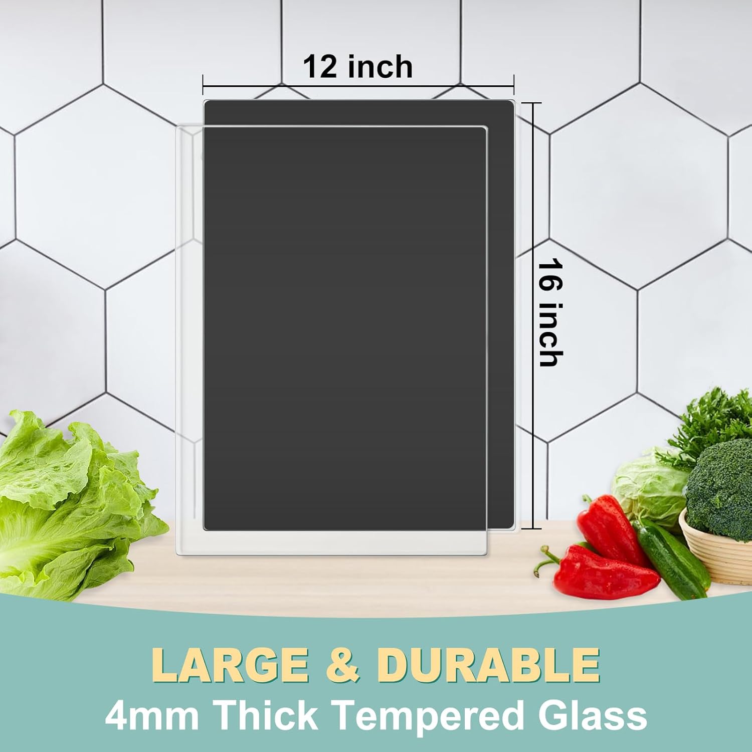 VASUHOME Tempered Glass Cutting Board Set of 2-16x12 inch Marble Pattern Cutting Board for Kitchen Counter - Scratch, Heat, Shatter Resistant and Easy to Clean- Black and Clear