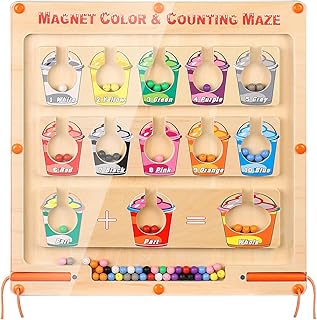 Magnetic Color and Number Maze - Montessori Magnet Puzzle Game Board for Toddlers Wooden Counting Matching Maze Learning Toy Fine Motor Skills 3 4 5 Year Old Boy & Girl