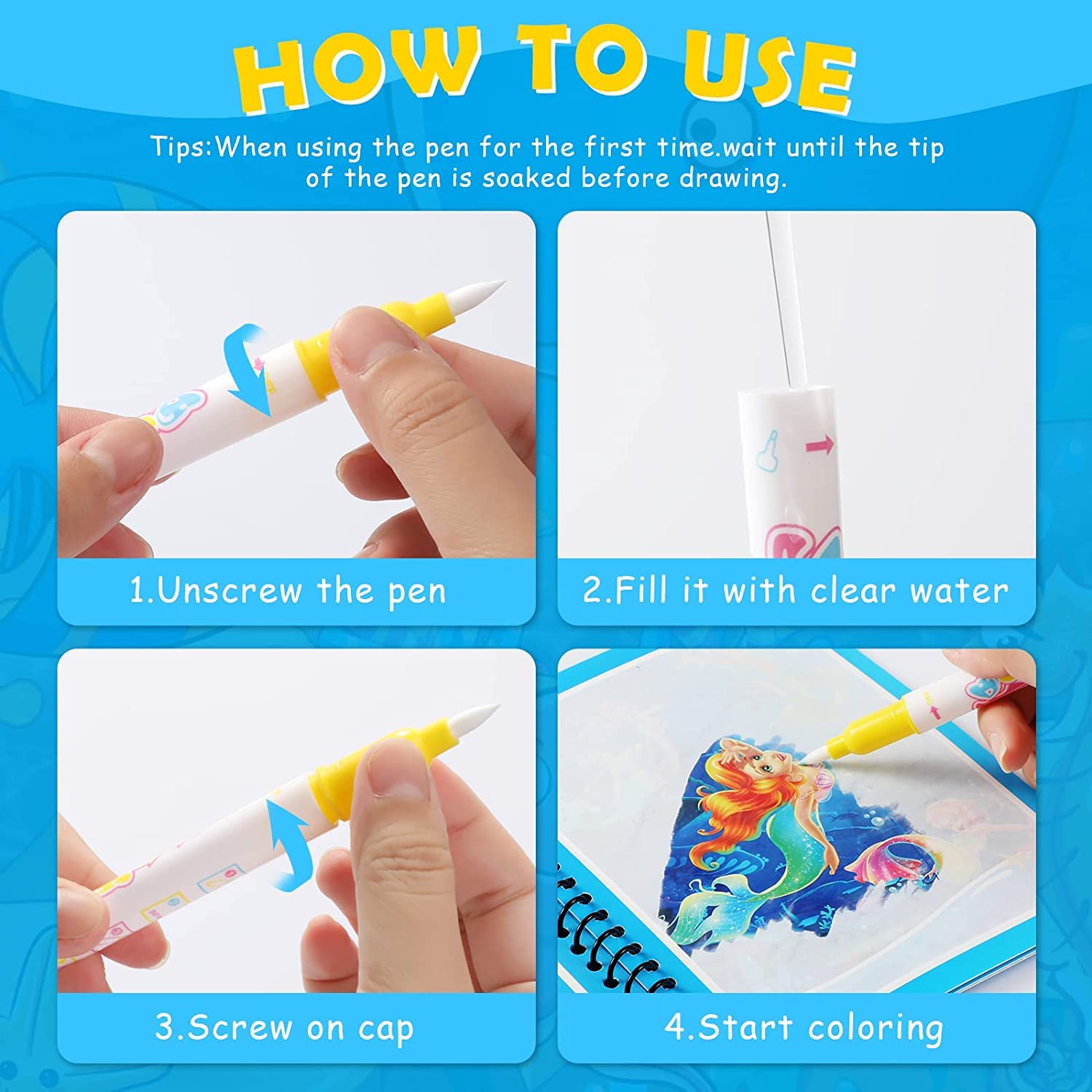 Aqua Doodle Wassermalbuch Set - 4 Motive Für Kinder 2-6 Jahre