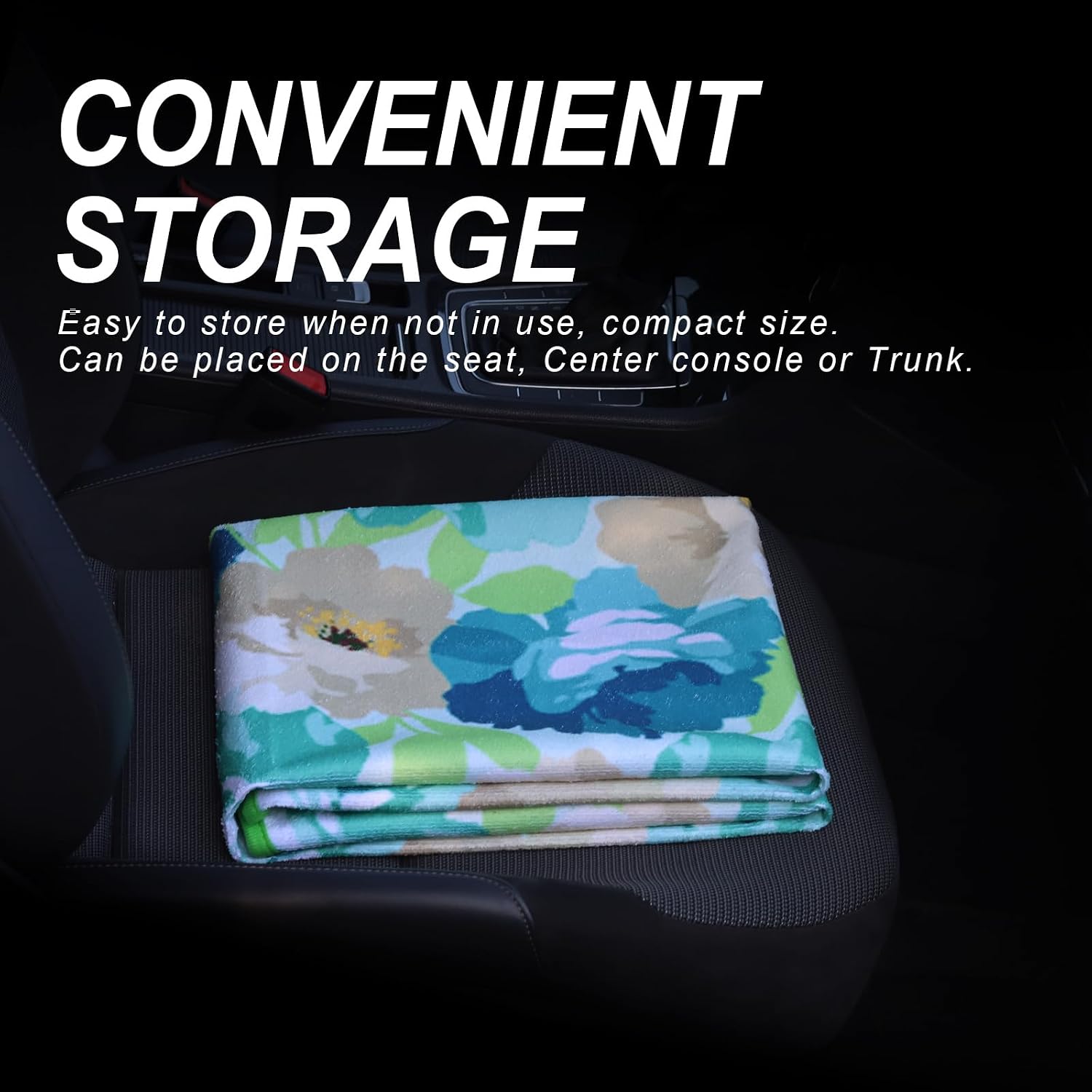 Sweat Towel Car Seat Cover Protector Front Seats for Gym Workout, Running, Swimming, Beach and Hiking, Waterproof Universal Seat Cover for Car, Truck, Van & SUV (Cyan Flower, 2pcs Front Seat)