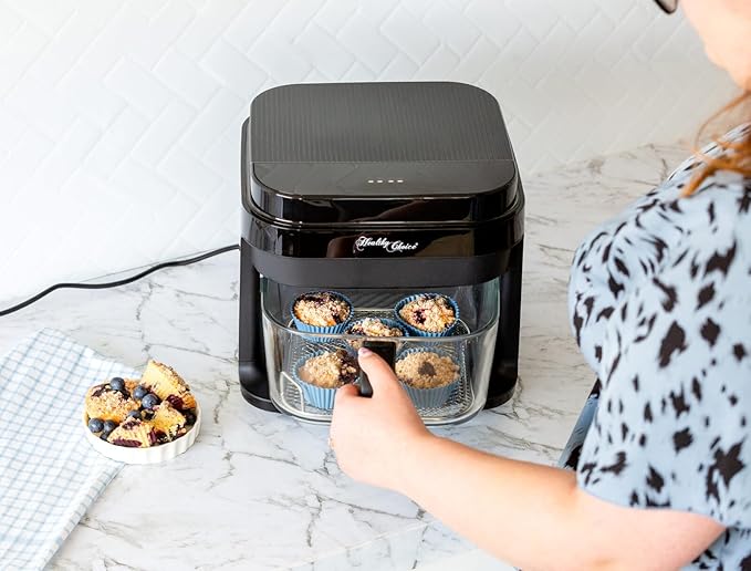 Healthy Choice 6.5L Glass Digital Air Fryer - Detachable Glass Pot, Easy-to-Use Controls, Timer, Temperature Controls. Accessories: Mesh Tray & Heatproof Matt