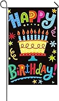 Vista 1 de Bandera de jardín de feliz cumpleaños, banderas de impresión de doble cara de feliz cumpleaños, pancarta de jardín de lino, letreros de césped al