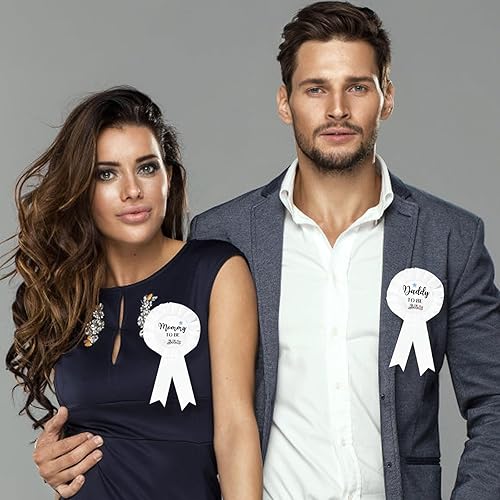 Miniatura 2 de HAPPYLAND - Decoraciones para baby shower, diseño de papá y mamá para ser y mamá para ser - Botón de baby shower, regalos para papá, revelación de