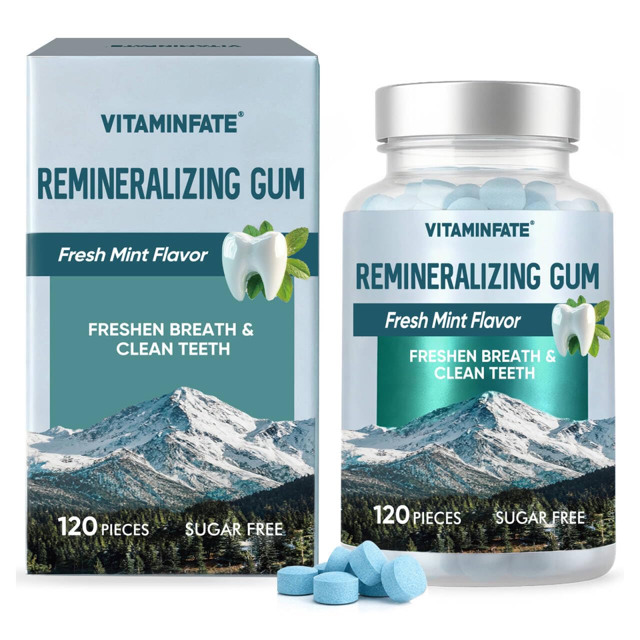 Remineralizing Gum 120 Pieces, with Nano Hydroxyapatite and Xylitol Sugar Free Chewing Gum, for Enamel Support Daily Oral Care and Fresh Breath - Mint Flavor