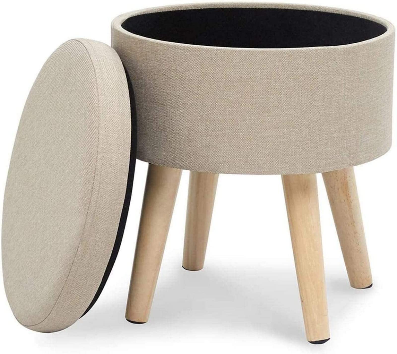 Repose-Pieds Tabouret Chaise Salon Pouf Beige Amovible et Coussin Futon Rond