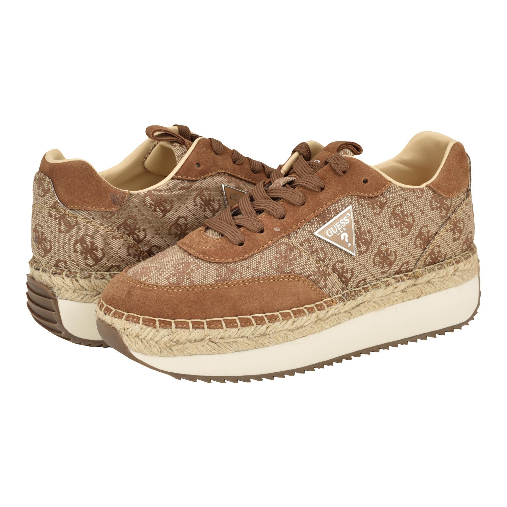 GUESS Women's Stefan Sneaker, Beige/Brown 210, 4.5 UK