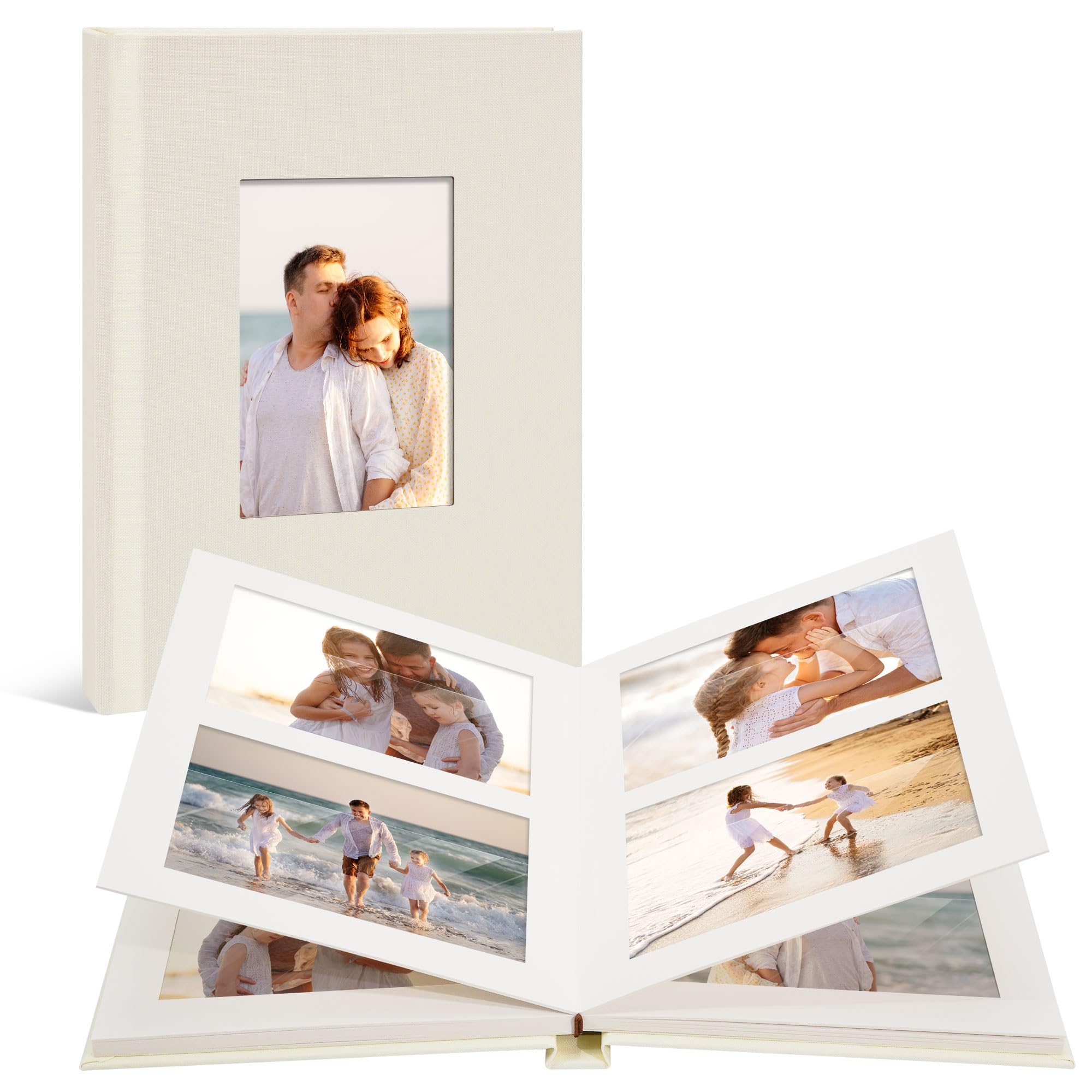 Hiwhy Linen Photo Album 6x4 with Square DIY Window Cover, Photobook for Wedding Travel Anniversary 80 Pockets Beige