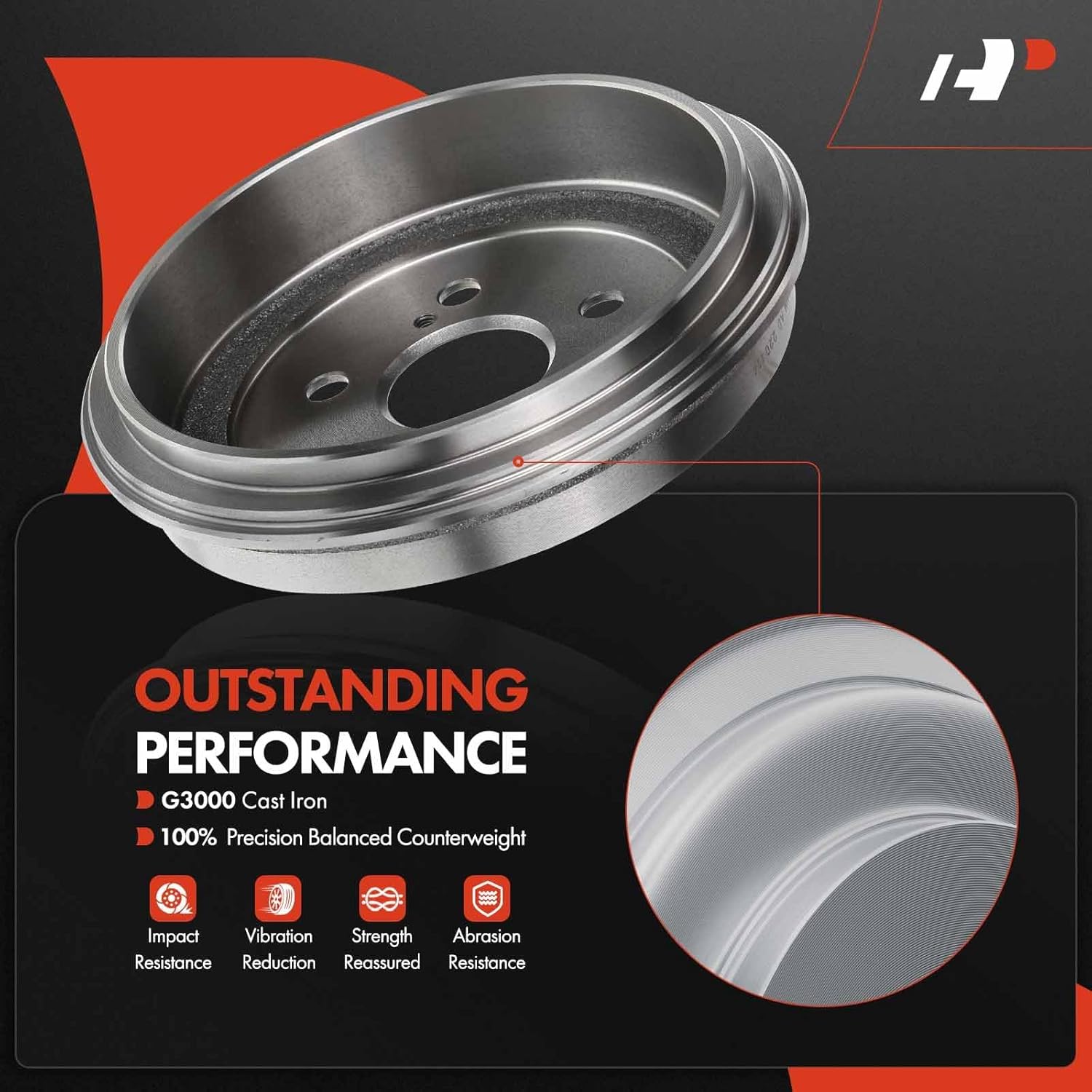 A-Premium 9.52 inch (241.9mm) Rear Brake Drums + Ceramic Shoes Set Compatible with Select Toyota Models - Corolla 2002-2008, 6-PC Set