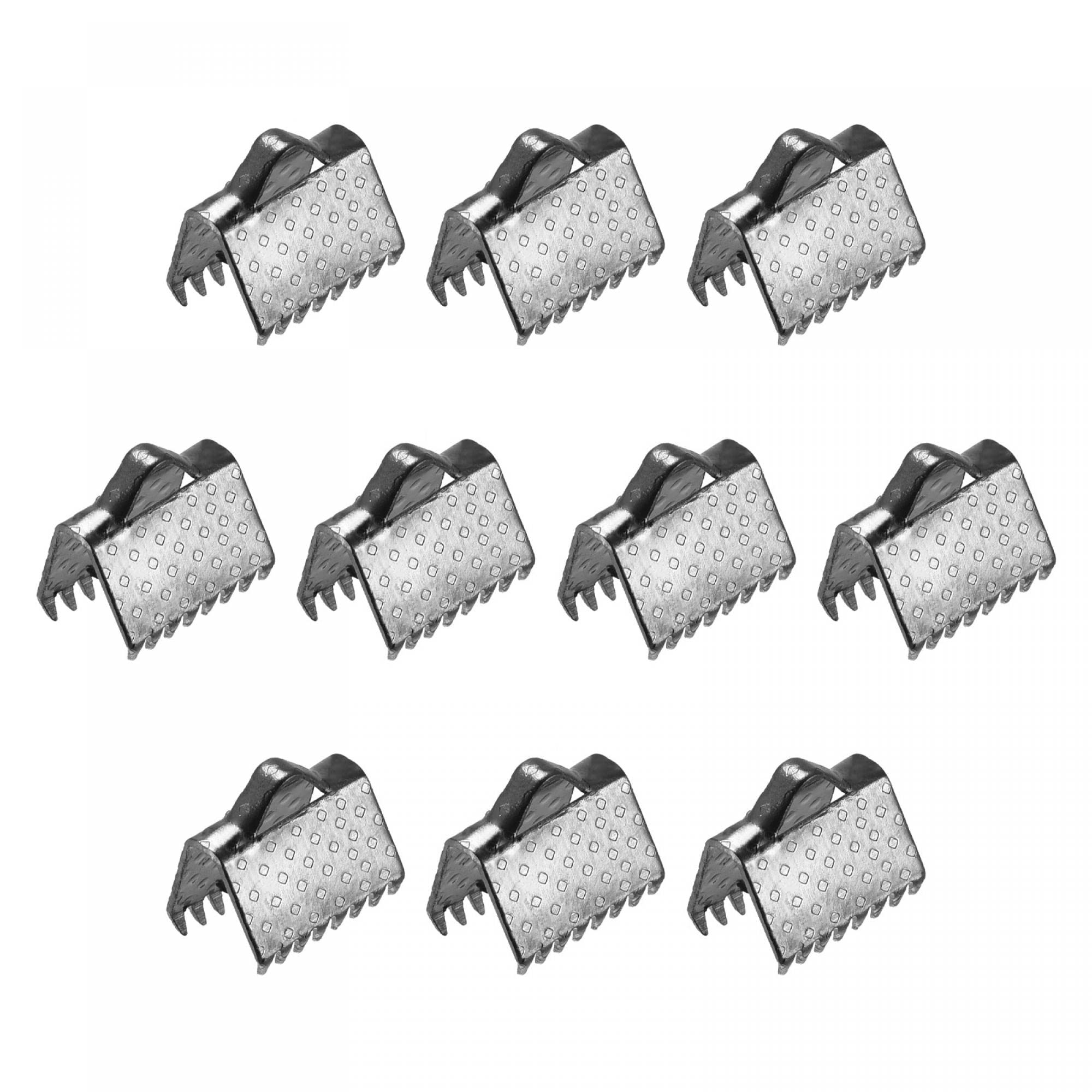 sourcing map 100Pcs Ribbon Crimp Clamp Ends, 8mm Bookmark Pinch Cord End Clasps for DIY Craft Making, Metallic Black