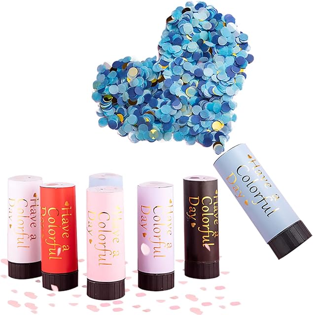 6 Pieces Biodegradable Confetti Cannon, Small Handheld Confetti Cannon, Jettable Confetti Popper Cannon, Party Cannon for Wedding, Party, Birthday