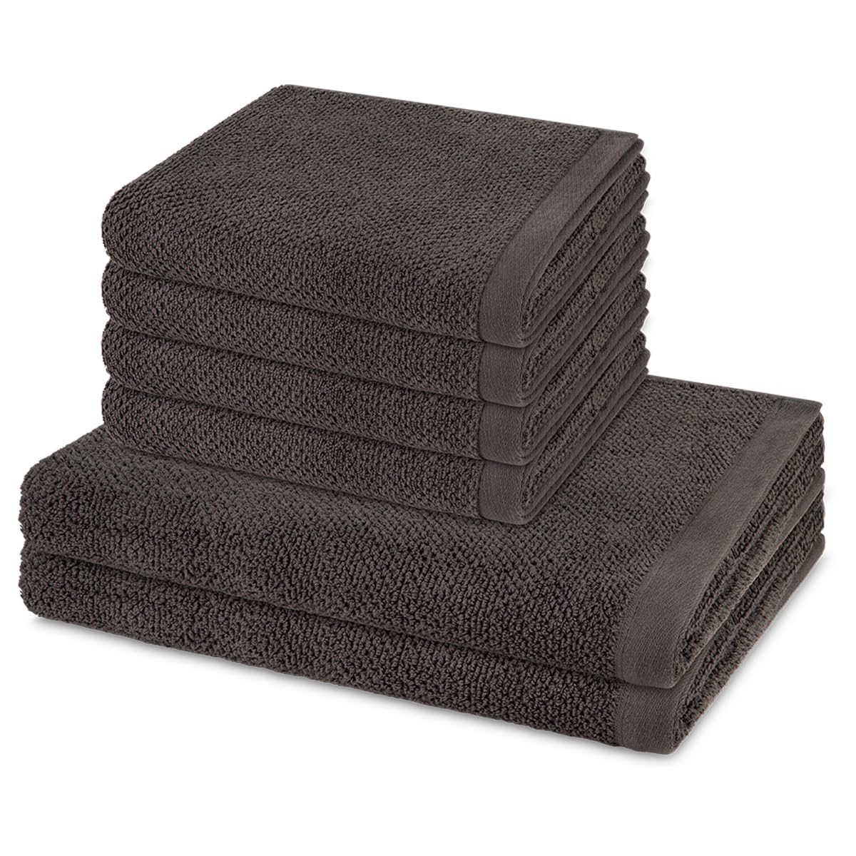 Möve Bliss 6-teiliges Handtuch-Set – 4 Handtücher & 2 Duschtücher – Extra weich, hautfreundlich aus 100% Baumwolle mit Perlstruktur und Massageeffekt – Kordelaufhänger – pflegeleicht (Graphite)