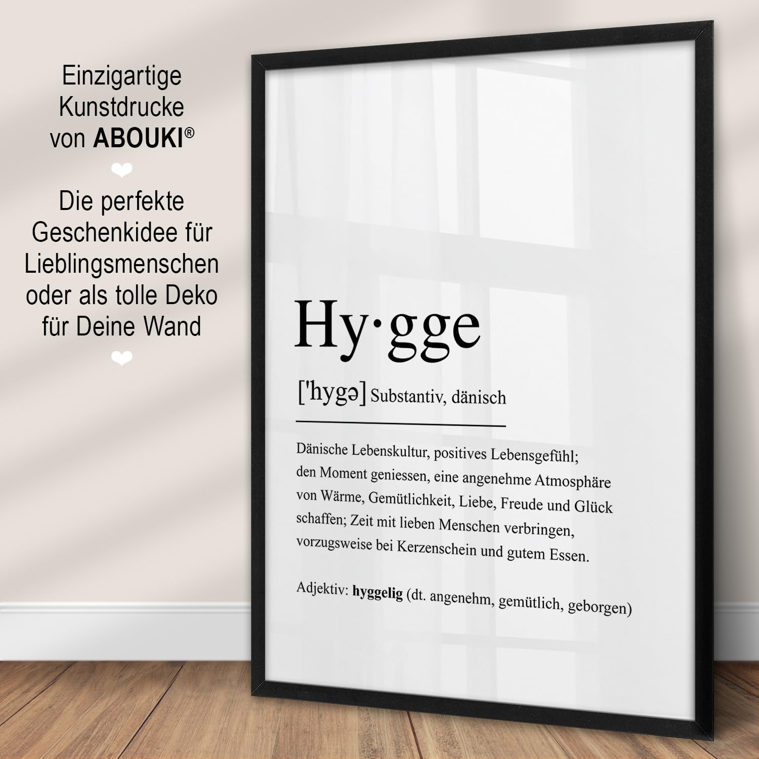HYGGE I DEFINITION | ABOUKI Kunstdruck | Einzugsgeschenke Haus Einzugsgeschenke Wohnung Einweihungsgeschenk Richtfest Mitbringsel Zuhause Bild Geschenkideen Einzug | DIN A4 ohne Rahmen