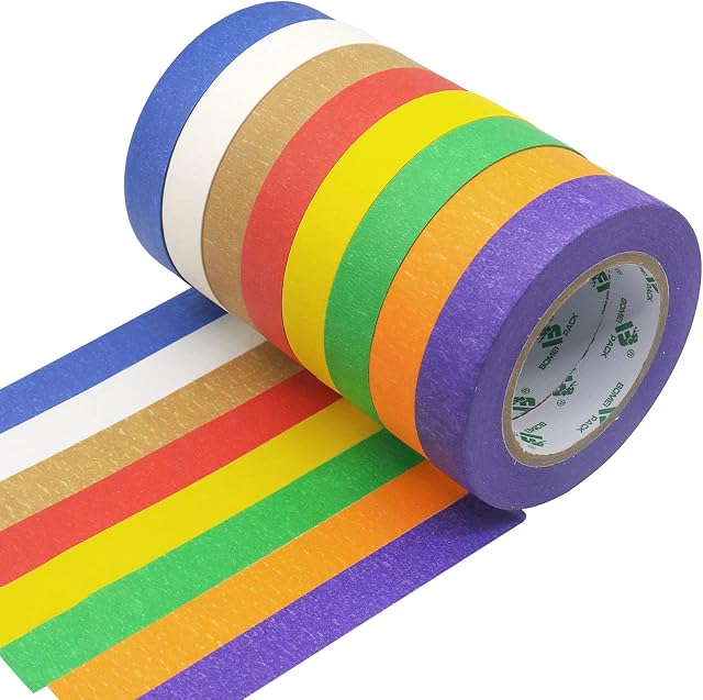 BOMEI PACK Rainbow Color Painters Making Tape 8 Pack 24mm x 50m DIY Painting tape Decorators Masking tape for Painting Decorating Artist Indoor Crafts Spraying