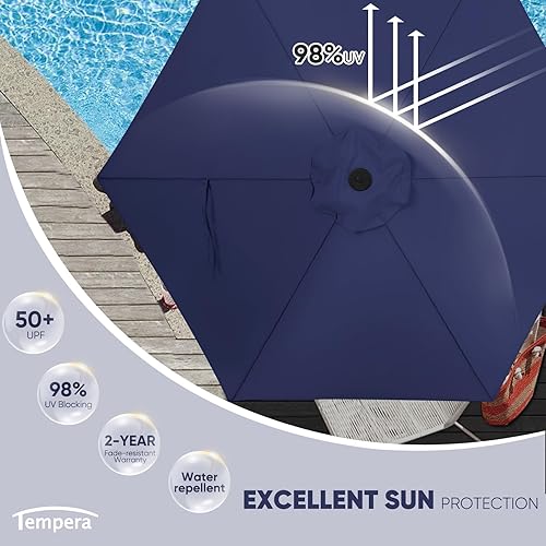 Miniatura 8 de Tempera - Sombrilla de mesa de patio para exteriores con inclinación de botón de presión y manivela, sombrilla grande con poste resistente y toldo