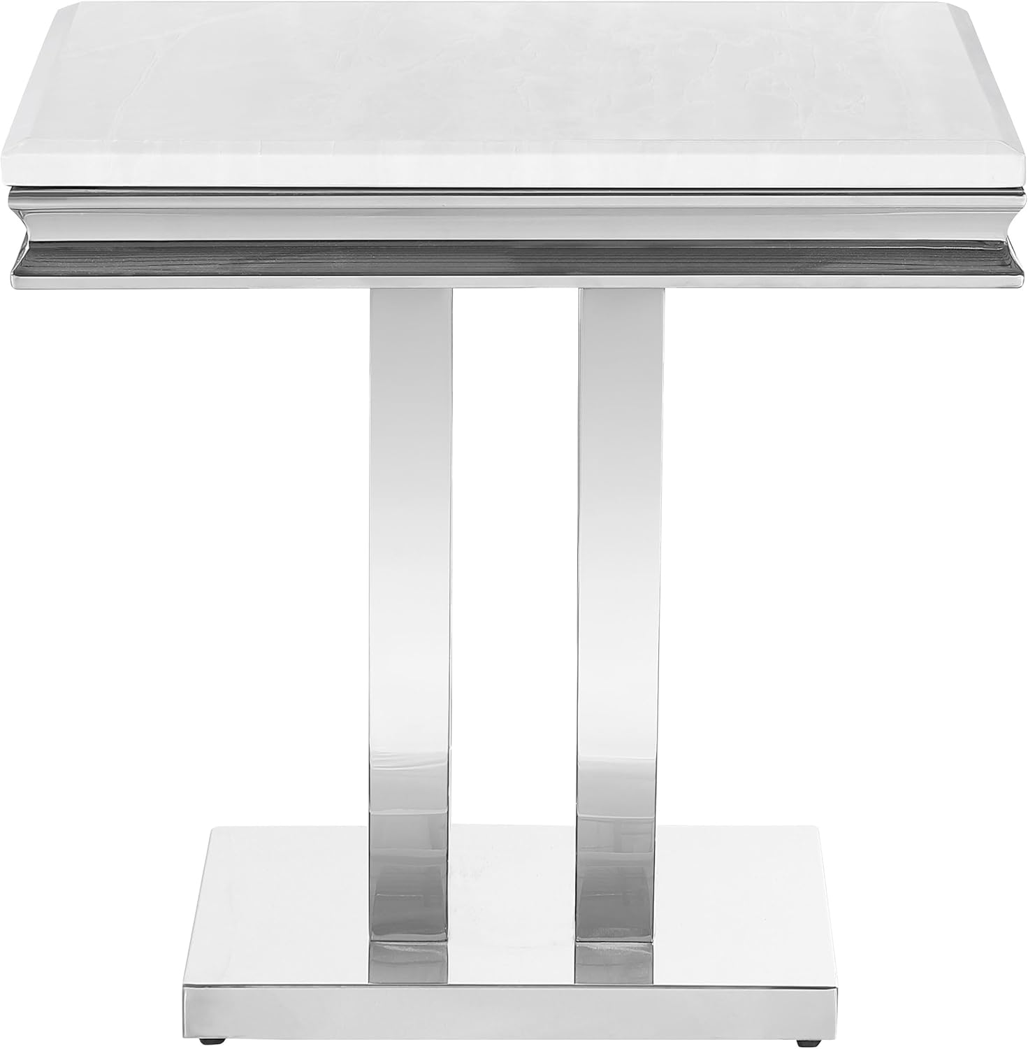 Coaster Home Furnishings - Kerwin - Square Stone Top End Table with Beveled Edges and Pedestal Base - Contemporary Style - Living Room - 24-Inch - White and Chrome - 708537