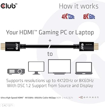 Club3D CAC-1371 Ultra High Speed HDMI 2.1 Certified 4K 120Hz 8K 60Hz M/M Cable 1m - 3.28ft
