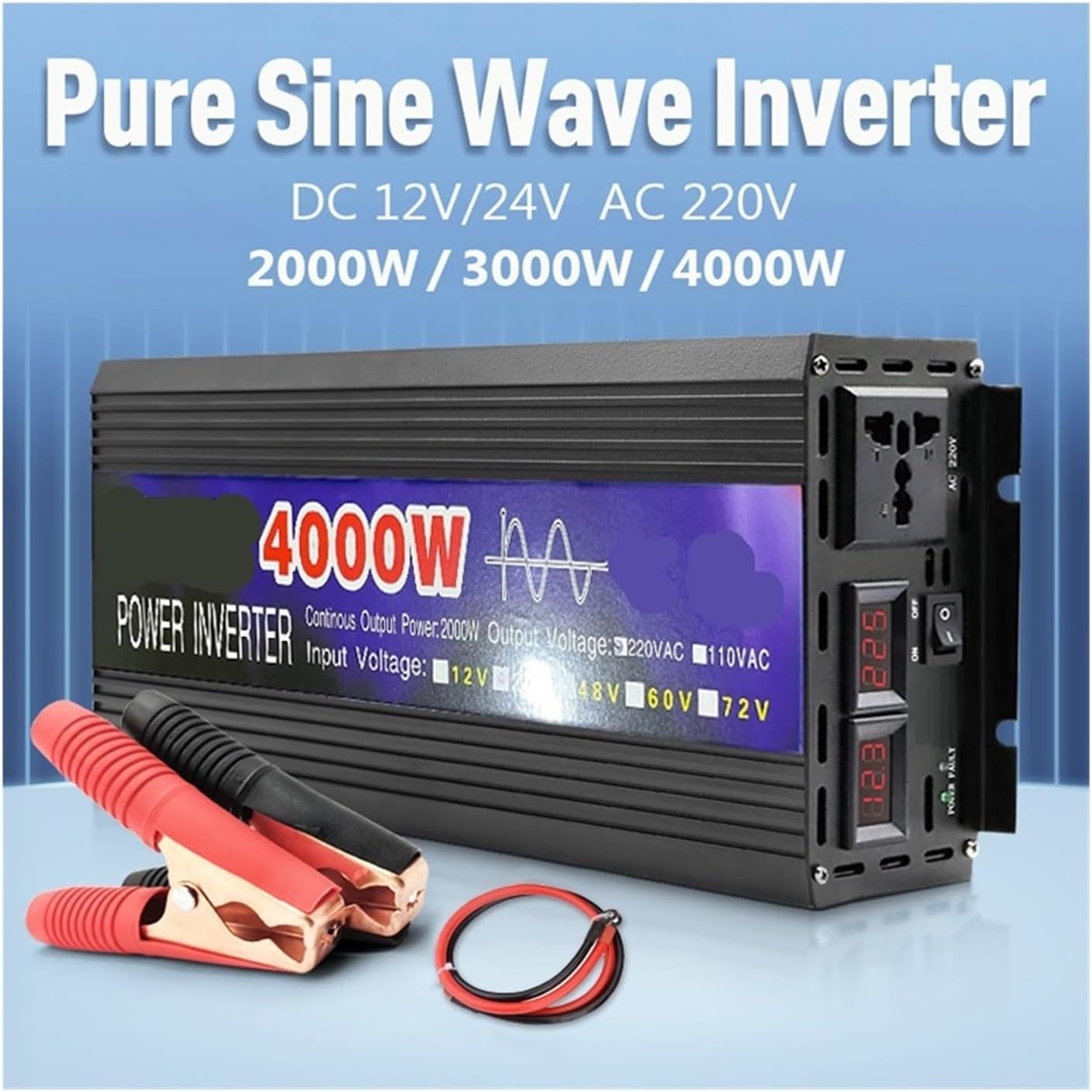 Inverter 2000W 3000W 4000W Inverters with LED Display DC 12V 24V to AC 220V Voltage Converter(3000W,12V)(4000w,12V)