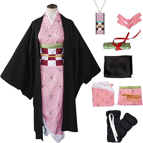 Mprocen Nezuko Cosplay Costume Outfit Anime Kimono Uniform Full Cosplay Set Halloween Christmas for Adult