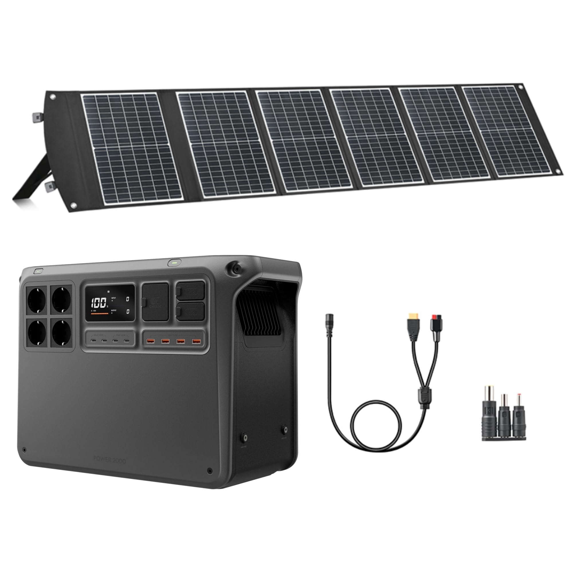 （Preparare autonomamente l'adattatore MPPT）DJI Power 2000 Power Station portatile 2048 Wh, con 1x pannello solare pieghevole 200W, adattatori DC5521 femmina/Anderson/XT60, adattatore DC 3-in-1.