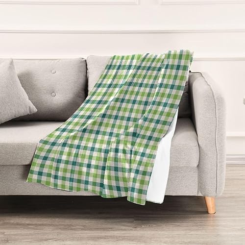 Miniatura 5 de KLL St Day Green White Buffalo Plaid Fluffy Blanket Spring Bed Blanket Comfy Warm Throws 60x90 Inches for Camping, Home Decor, Bedroom Comfy