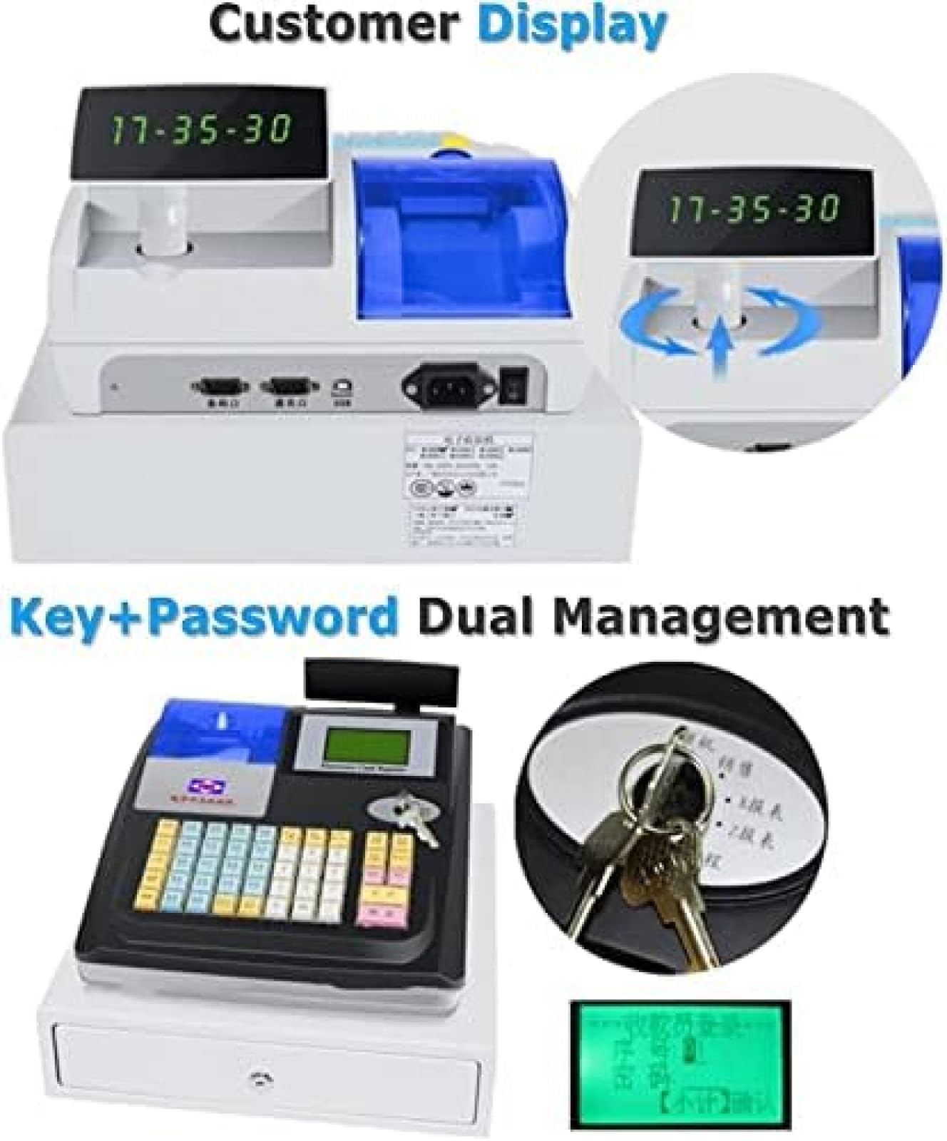 Registratore di Cassa Elettronico, Registratore di Cassa Sistema POS Elettronico con 48 Tasti, con Tastiera Piatta E Stampante Termica Registratore di Cassa Multifunzione con Cassa da 4 Banconote