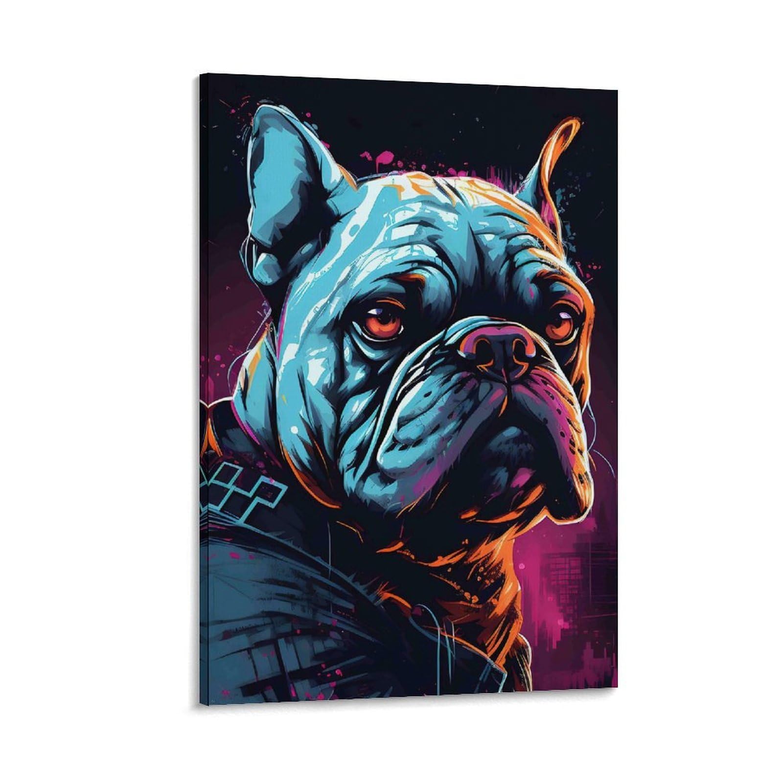 DHBANEIOK Cyberpunk Bulldog Portrait Poster Artwork Canvas Prints Picture Modern Wall Art Picture Wall Hanging for Office Gym Living Room Decor 20x30inch(50x75cm)