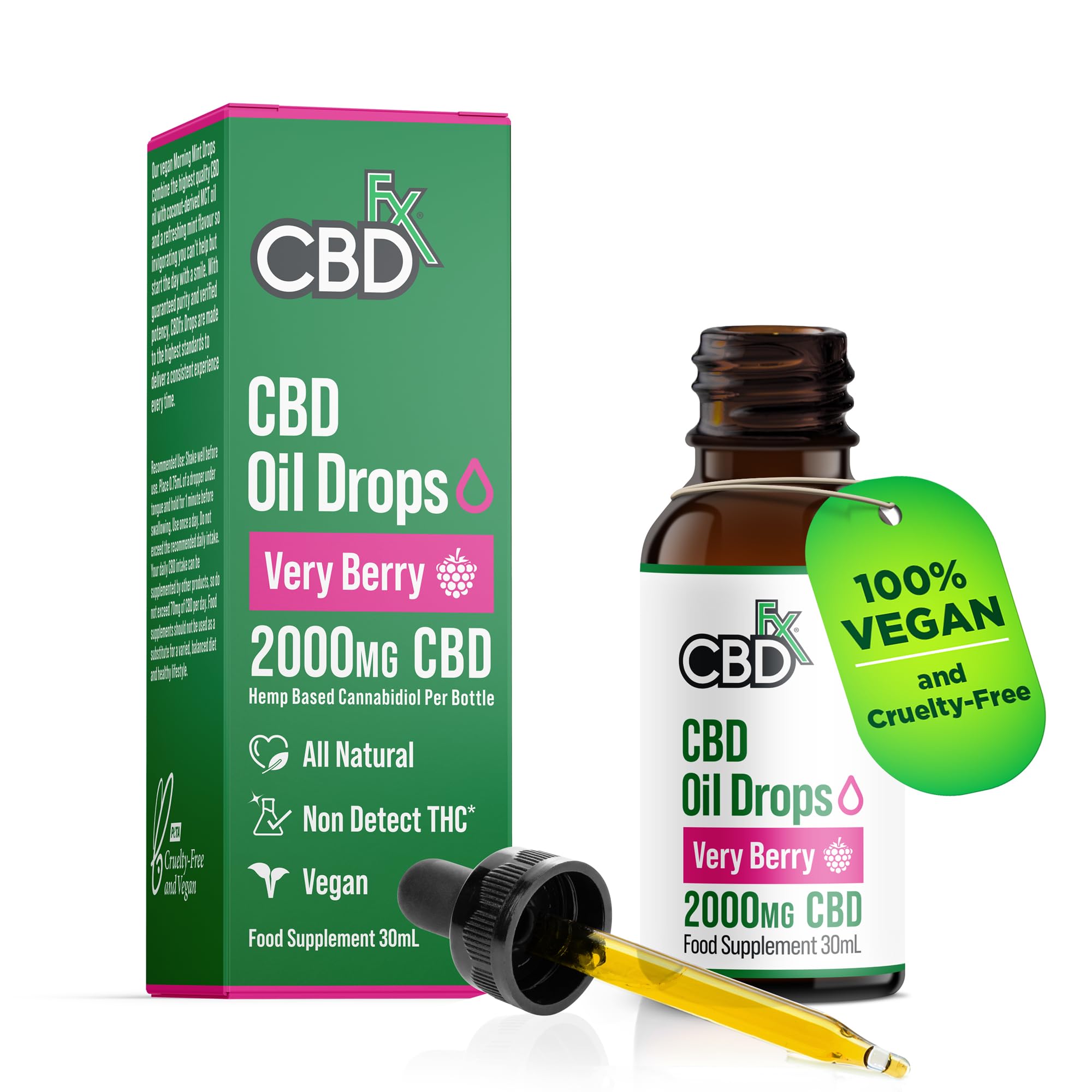 CBDFX2000mg CBD Oil, High Strength CBD Oil for Stress, Anxiety & Sleep Support, Very Berry Flavoured CBD Drops, Blended with MCT Oil, No THC, 30ml