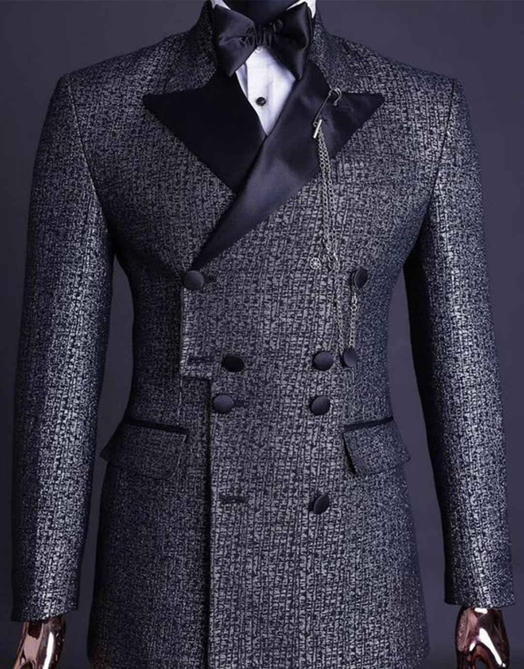 Men's Jacquard Suit Jacket Double Breasted Peak Lapel Wedding Casual Dinner Blazer