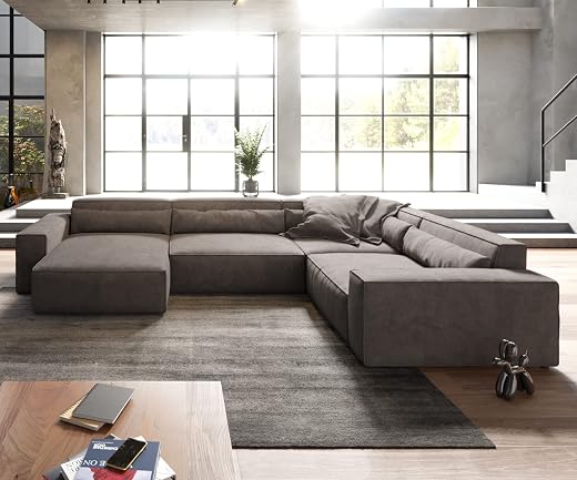 INLENDISH Roset Velvet 8 Seater U-Shape Sofa | Comfortable Living Room | Luxurious Sofa - Dark Grey