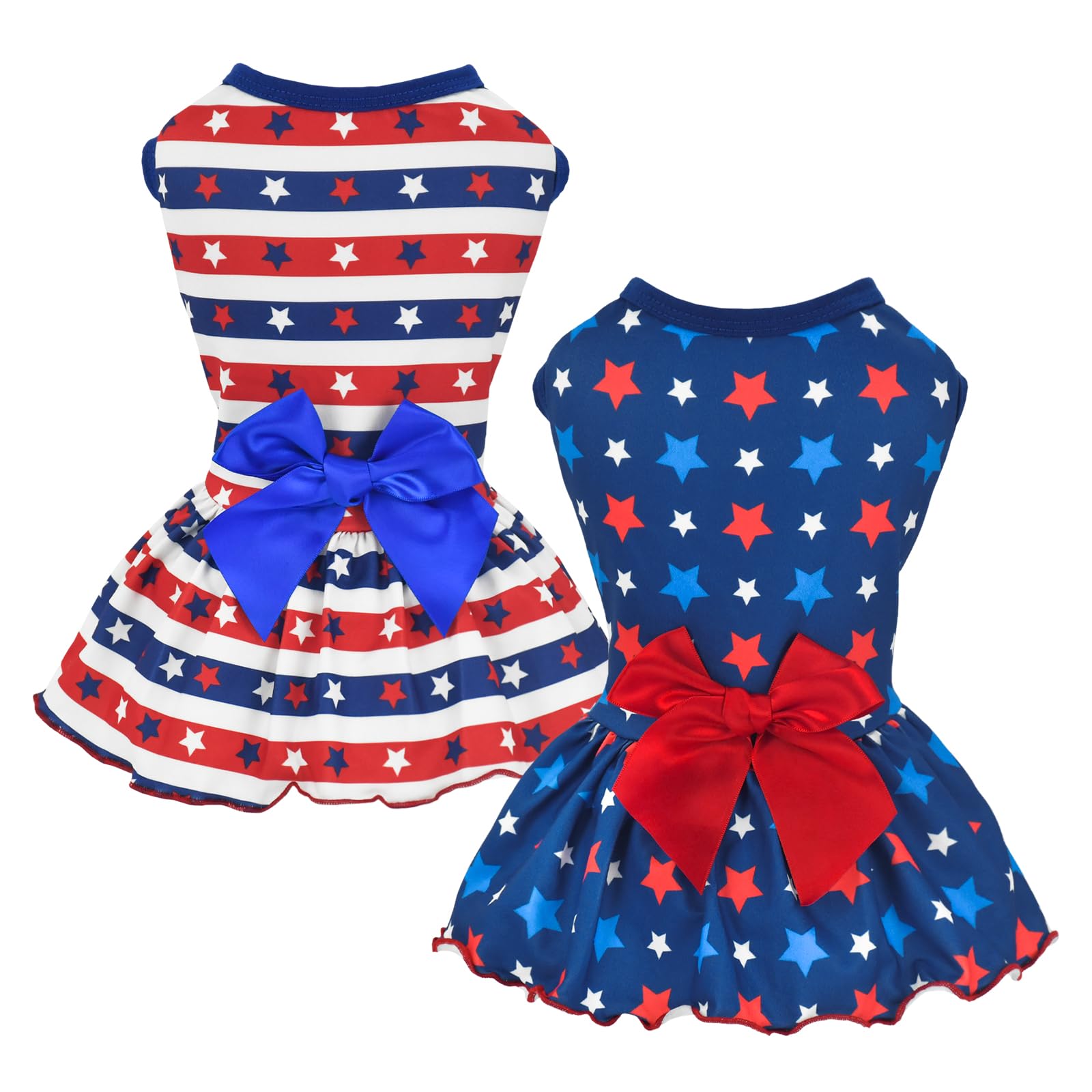 Vehomy 2-Pack 4th of July Dog Dress Independence Day Puppy Cat Dresses USA Flag Pet Clothes Costume Dog Stripes Stars Outfits Skirts for Small Medium