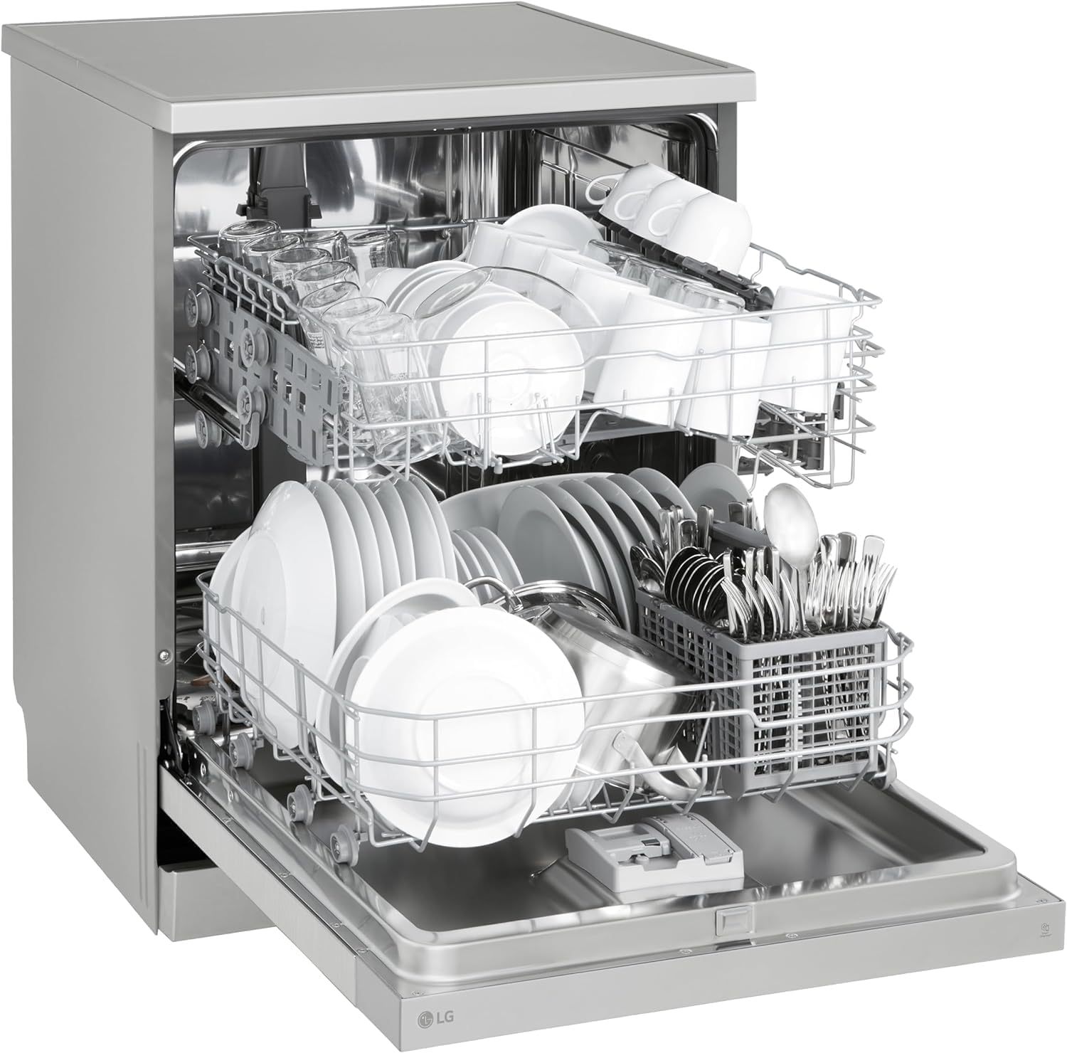 LG DF141FV Lavastoviglie Libera Installazione, Serie 1, Lavastoviglie 14 coperti, Classe D, Sistema QuadWash a 4 Bracci Irroratori, Programma Turbo, EasyRack Plus, Smart Diagnosis, Grigia