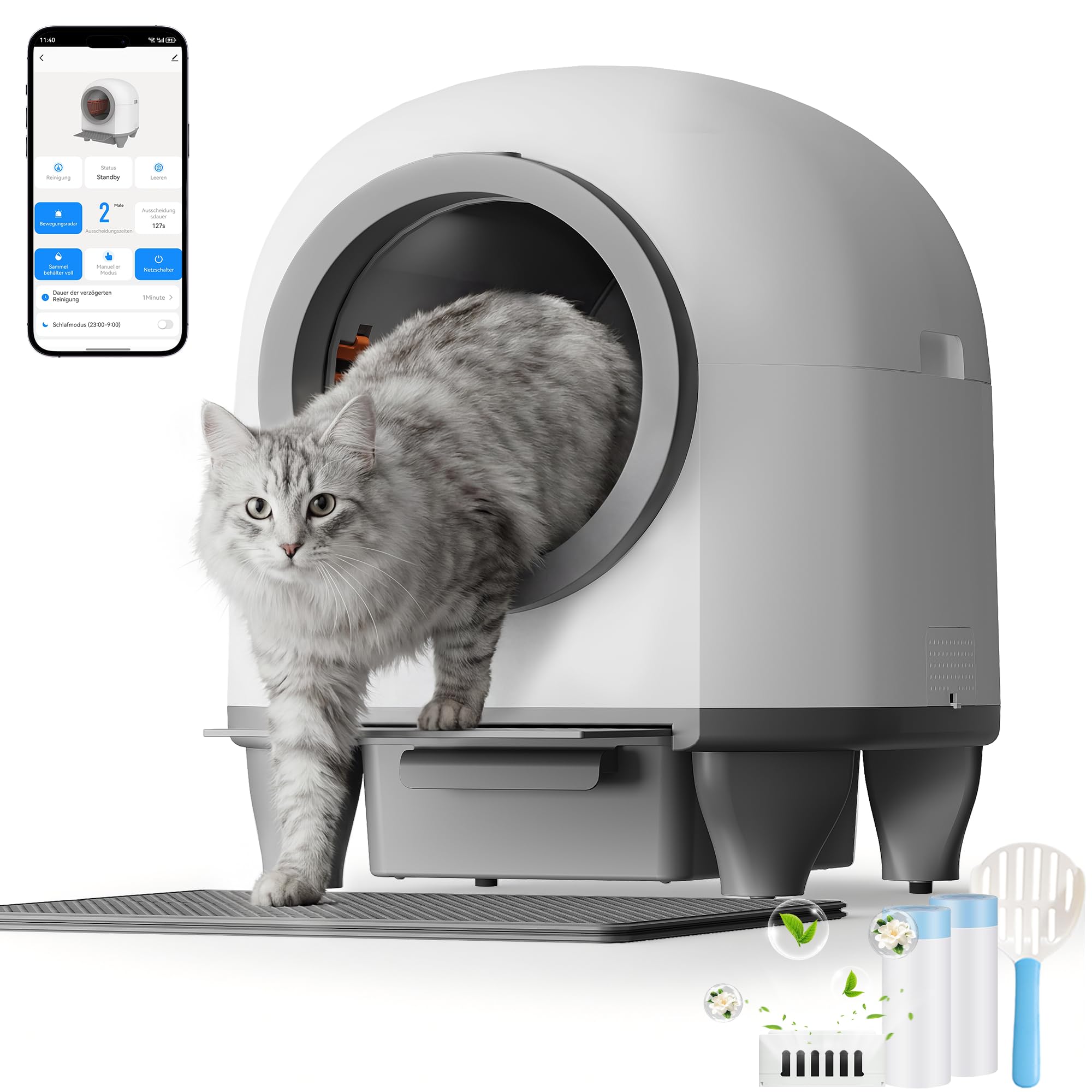 TRIUMPHKEY Large Self-Cleaning Cat Litter Box, Automatic Cat Litter Box with Multiple Protection, Remote App Control, Deodorization and Easy Cleaning, Automatic Cat Litter Box Safe and Practical
