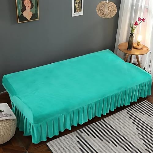 Miniatura 4 de Yefound Funda para sofá futón con falda, funda elástica de terciopelo verde sin brazos con falda con volantes, funda de felpa elástica Higly para