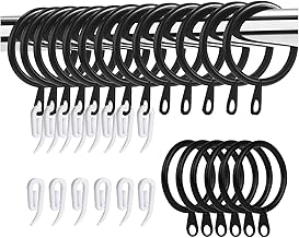 50 Pack Curtain Rings and Hooks, 30mm Metal Drapery Hanging Rings & 50pcs Curtain Hooks Plastic White for Curtains and Rods, Drape Sliding Eyelet Rings(Black, 50 Pack)