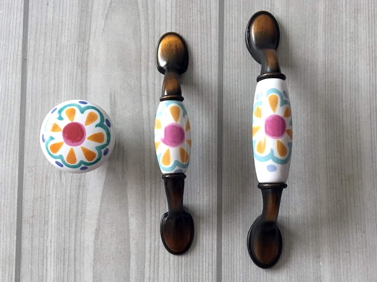 3" C-C Floral Cabinet Pull Blossom Dresser Pulls Dark Antique Brass Drawer Knob Cabinet Handle Porcelain Dresser Pulls Kitchen Door Handles Hardware 76 mm Centers (L:4.9" (125 mm)/C-C:3"(76 mm), A)