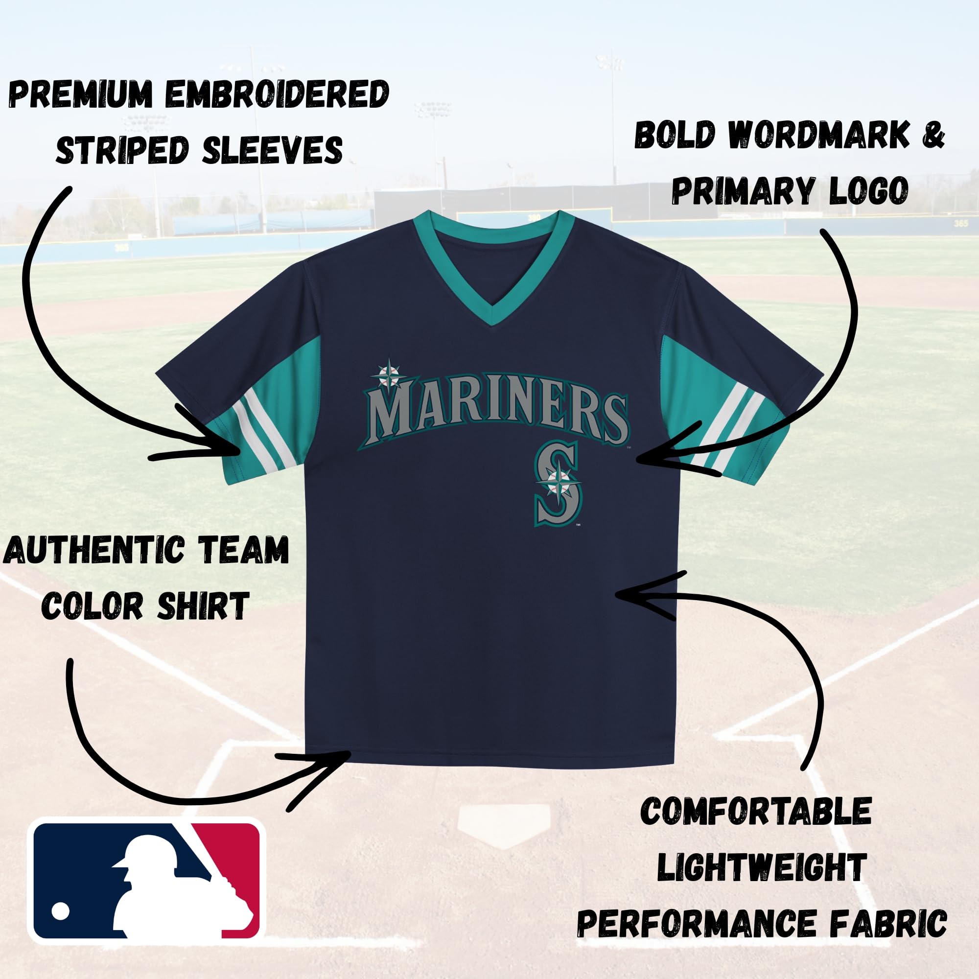 MLB Toddler 2T-4T Officially Licensed Team Color Primary Logo Baseball Fashion Top V-Neck Jersey — view 4